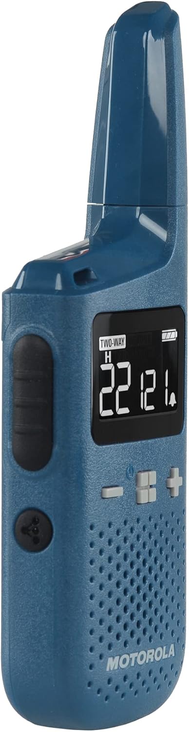 T383 – Radio de 2 vías azul de 25 millas con base de carga y auriculares de vigilancia Motorola 1518 con micrófono PTT, negro, blanco