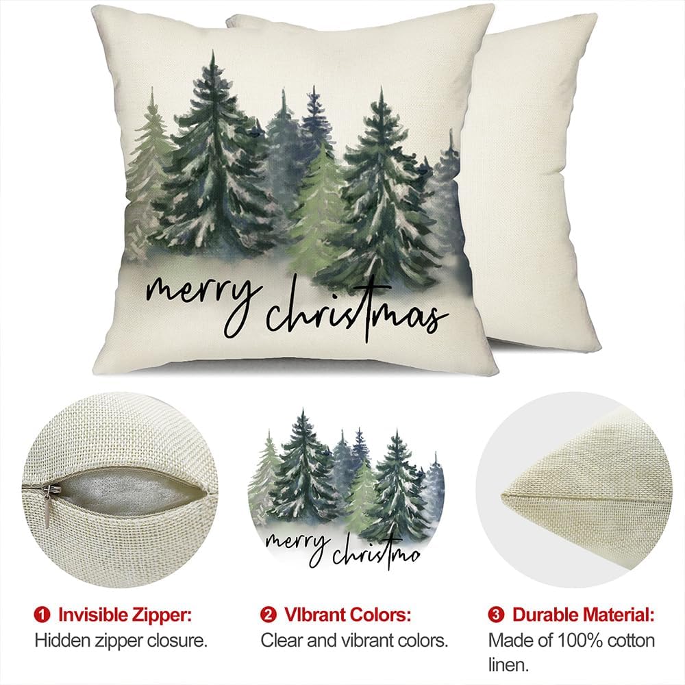 DFXSZ Juego de 2 fundas de almohada de Navidad de 18 x 18 pulgadas, color azul y verde, decoración de invierno con árbol de Navidad, decoración