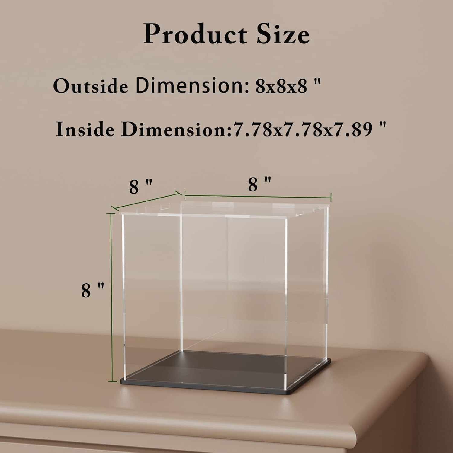 SVENJBB vitrina acrílica, cajas de acrílico de cubo de 8 x 8 x 8 pulgadas para exhibición, vitrinas transparentes con base negra mate y tapa para