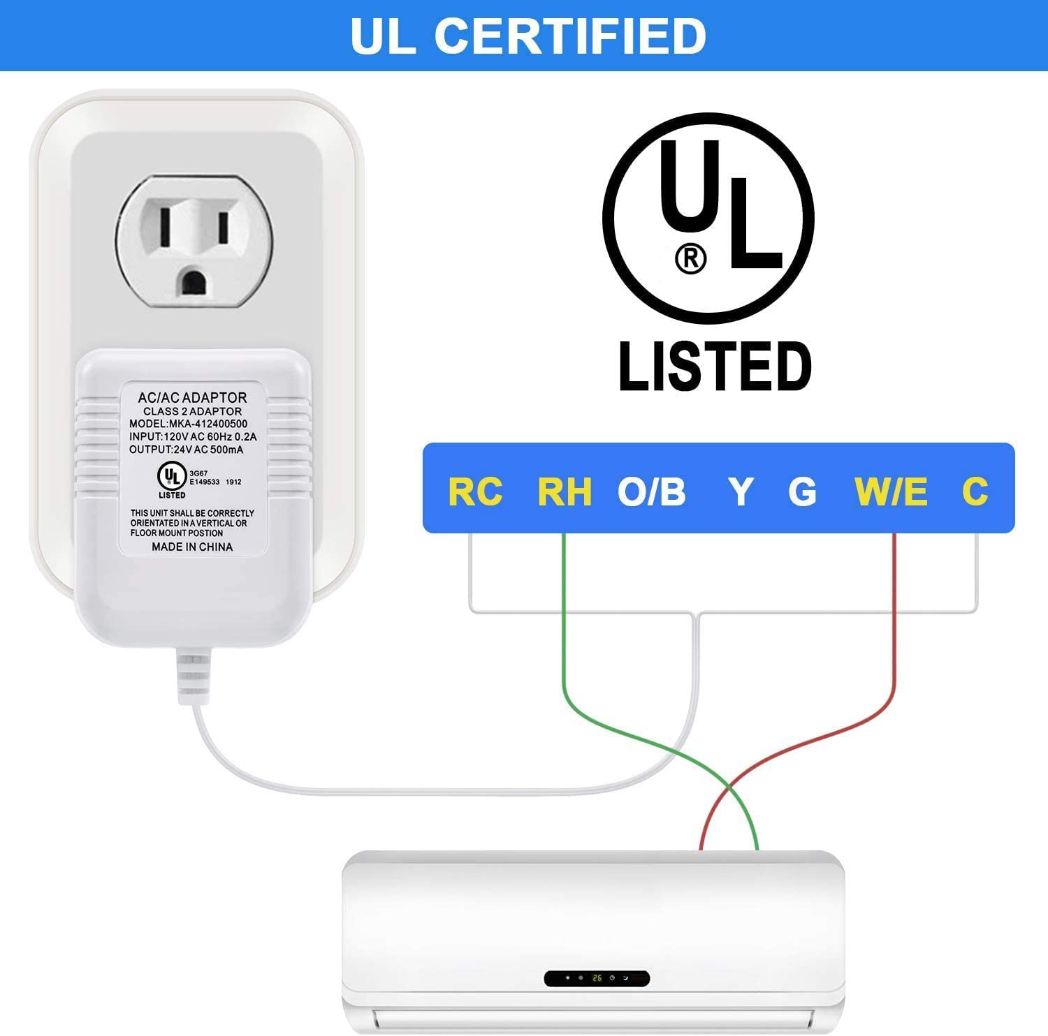 Paquete de 2 adaptadores de cable C transformador de 24 voltios compatible con Nest Honeywell Ecobee (blanco)