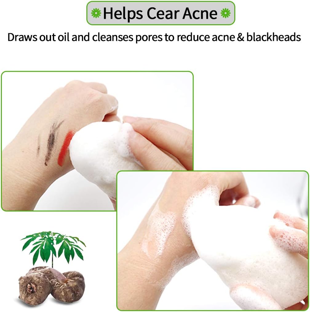 ESMOSEN 2 esponjas faciales 100% naturales de té verde konjac para limpieza profunda de la cara y exfoliación suave, seguro para pieles delicadas y