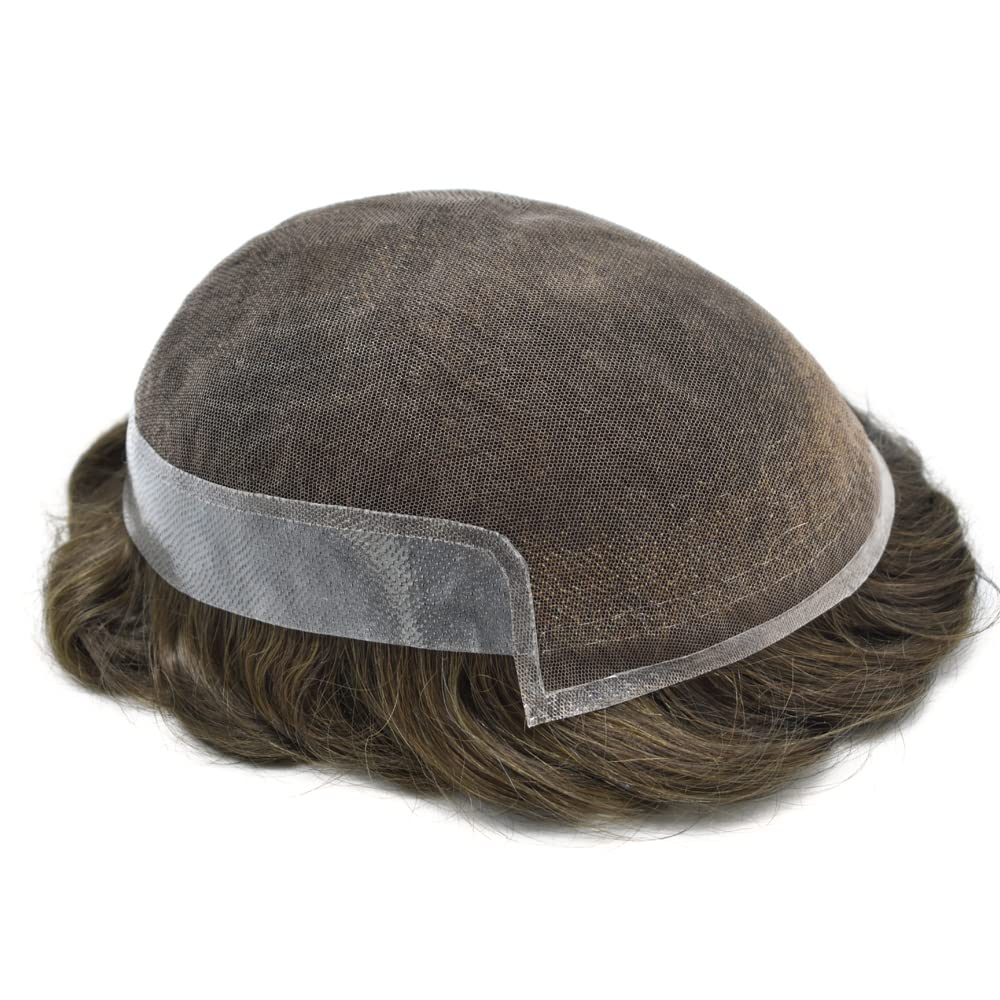 Pieza de pelo para hombre Toupee Real Human Hairpiece Soft Lace Hair System Mens Hair Unit Natural Hairline Protesis Capilar Para Hombre 8”X10” #5