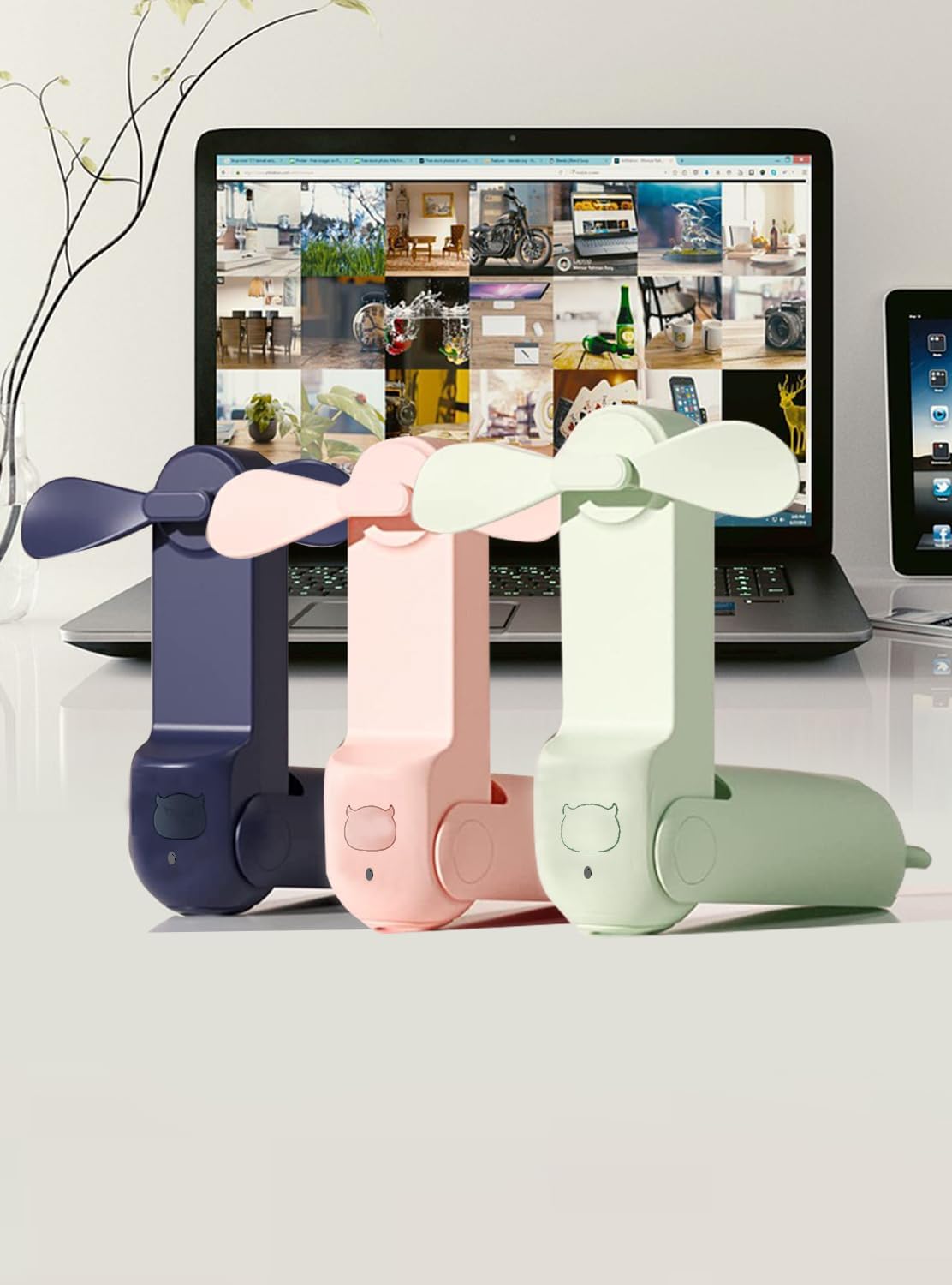 Ventilador de mano portátil, mini ventilador de mano plegable 2 en 1, ventilador de bolsillo personal recargable por USB con banco de energía, mini