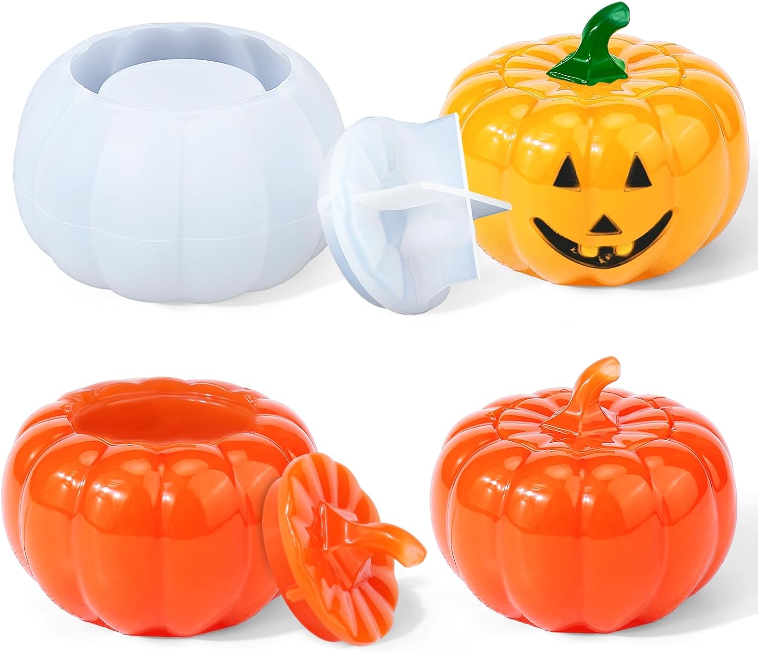 Juome Moldes de resina para tarros de calabaza, tarros de Halloween, otoño, moldes de silicona con tapa para fundición de resina epoxi para caja de