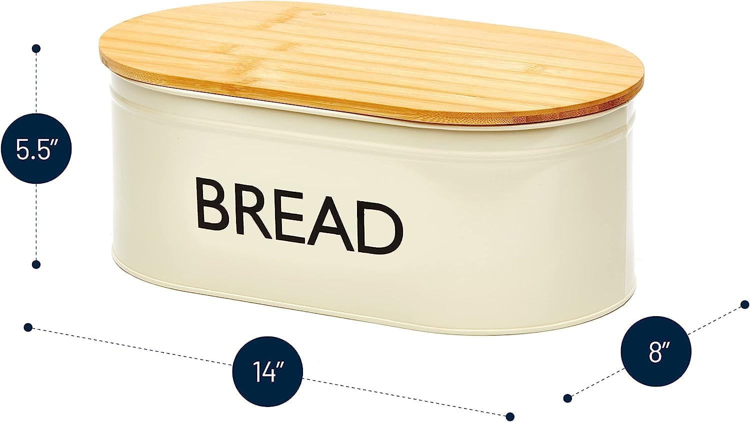 RoyalHouse Panera de metal prémium con tapa de bambú, contenedor grande de acero inoxidable para almacenamiento y organizador para encimera de