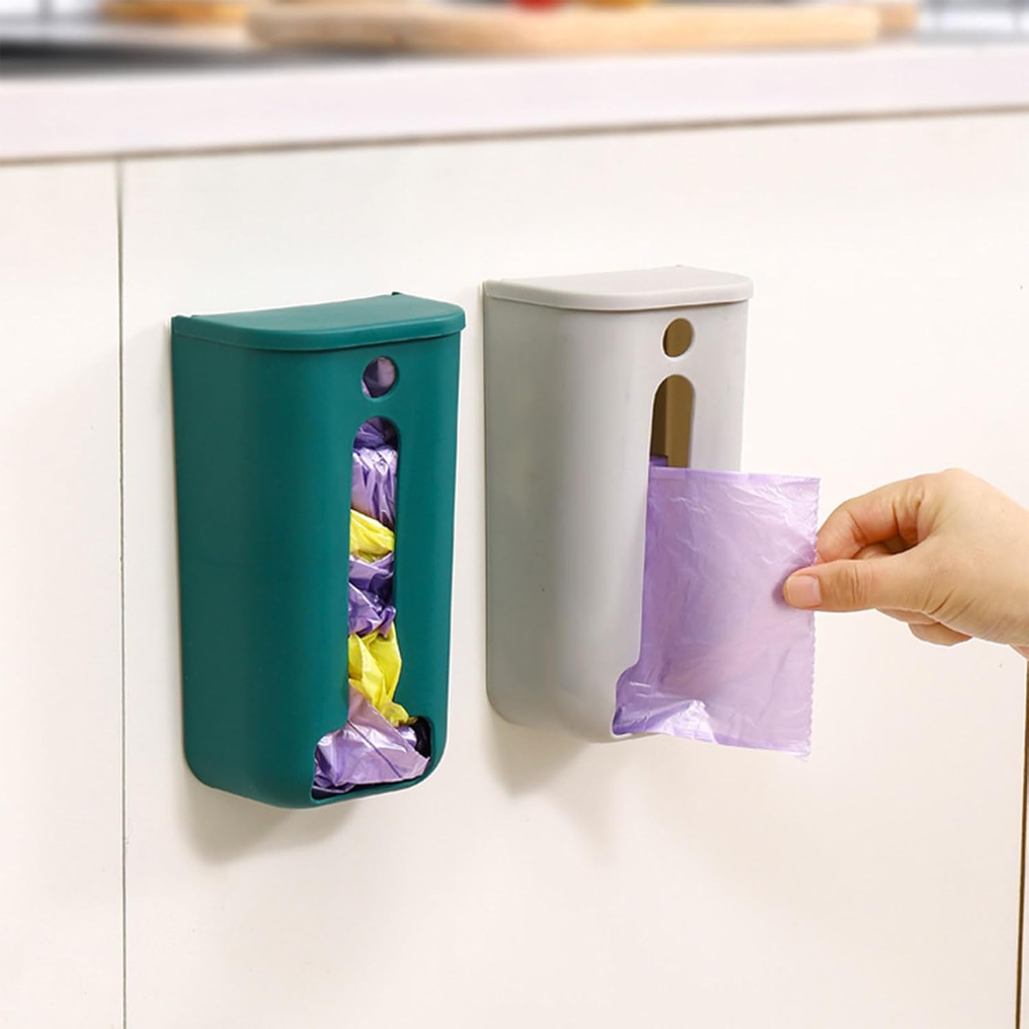 Dispensador de bolsas de basura, soporte de plástico para montaje en pared, organizador de armario de cocina, caja de almacenamiento para bolsa de