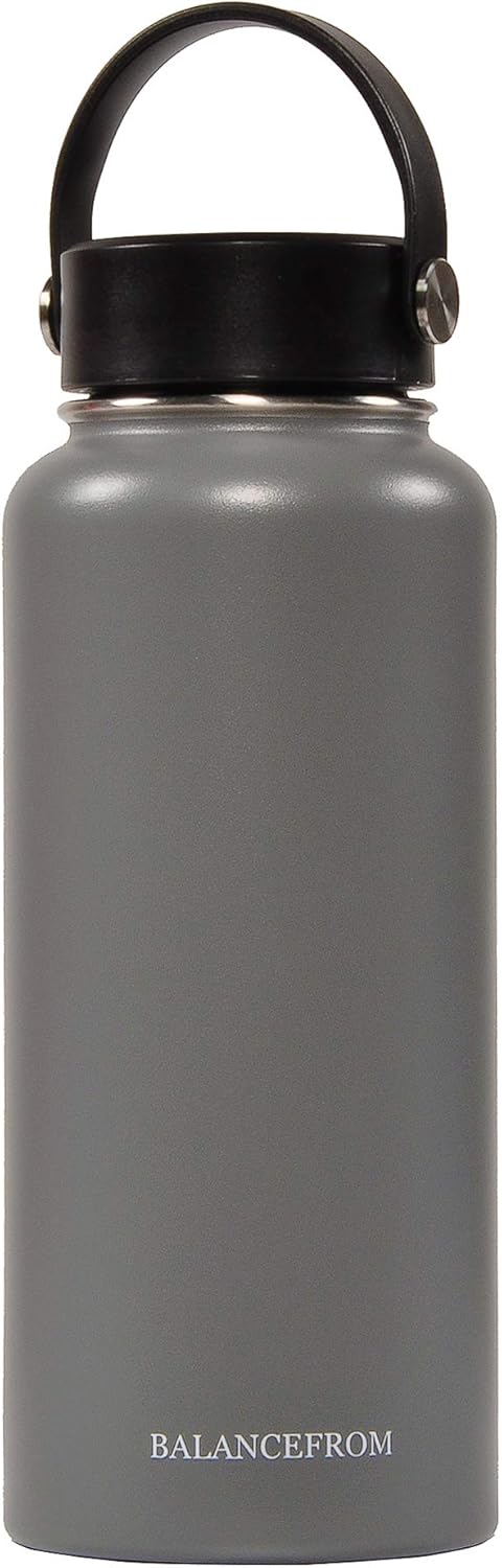 Signature Fitness Botella de agua de acero inoxidable con aislamiento al vacío de doble pared, 3 tapas incluidas, varios colores y tamaños