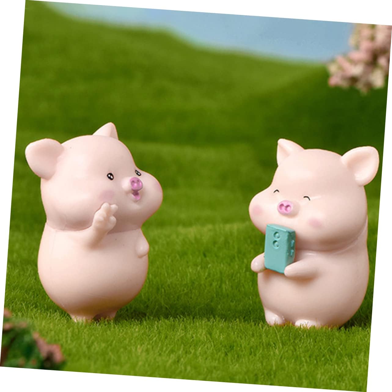 GANAZONO 7 piezas de adornos decorativos de cerdo mini animales sandía decoración pastel decoración Pascua fiesta bolsa relleno miniatura paisaje