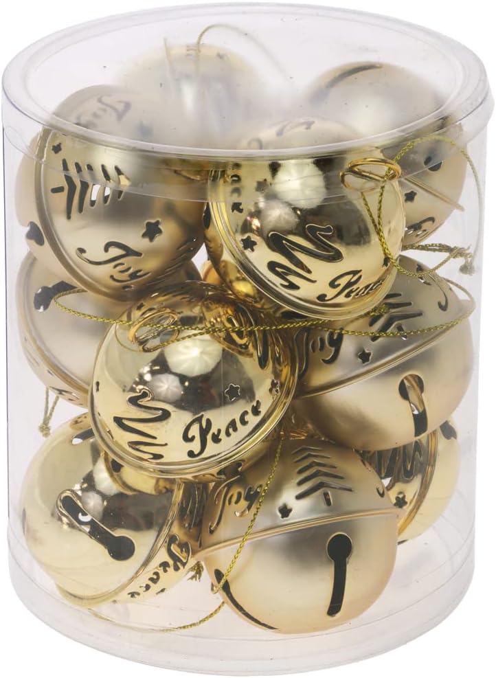 Boston International Adorno de árbol de campanas de Navidad para vacaciones de invierno, juego de 12, dorado