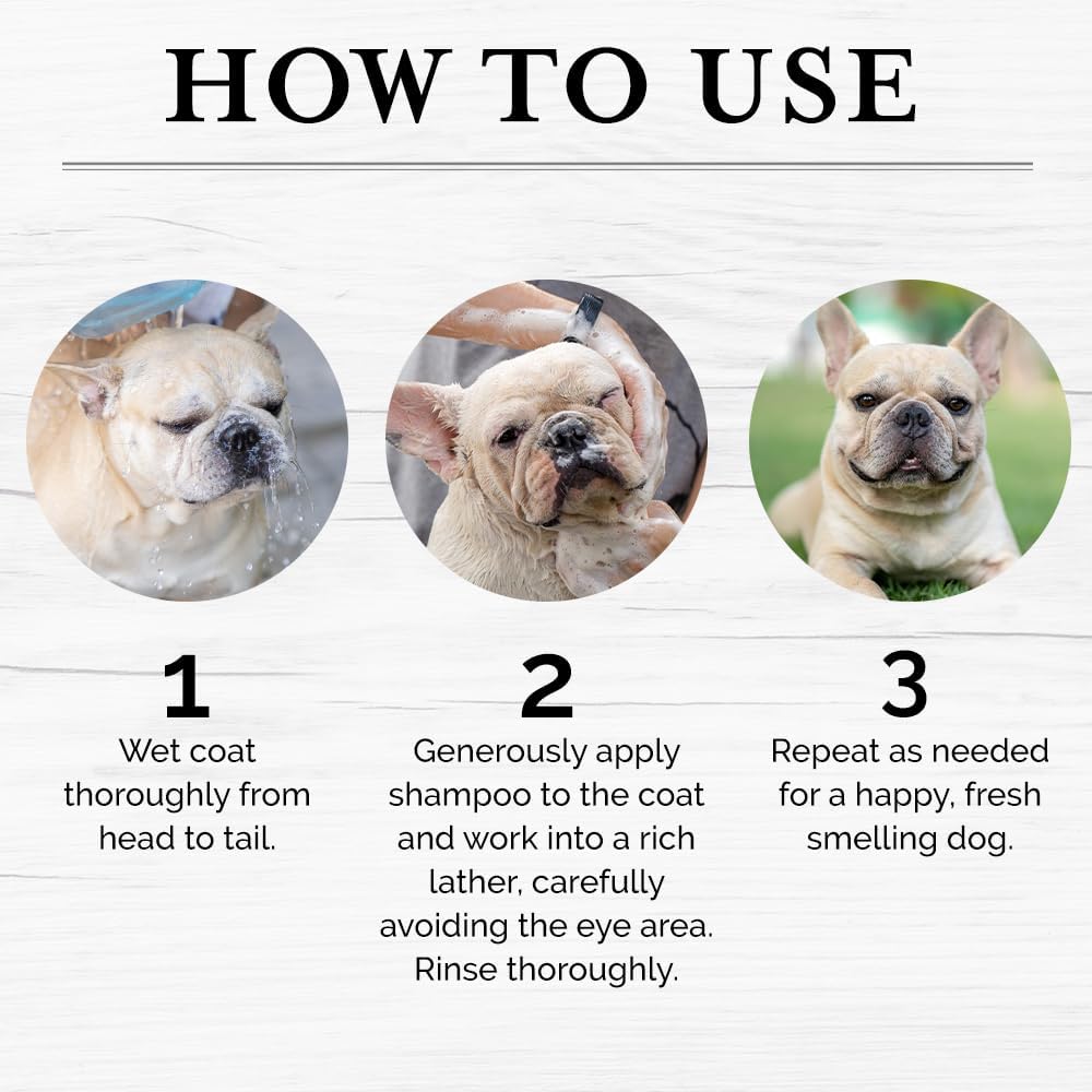 Champú hidratante para perros 6 en 1, fabricado con ingredientes derivados naturalmente para limpiar, calmar, desodorizar y suavizar la piel y el
