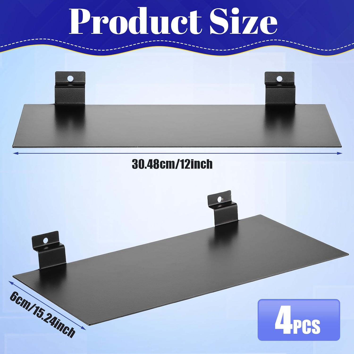 LEIFIDE Estantes de metal de 12 x 6 pulgadas, estantes de exhibición planos para colgar en pared de listones, dormitorio, oficina, hogar, sala de