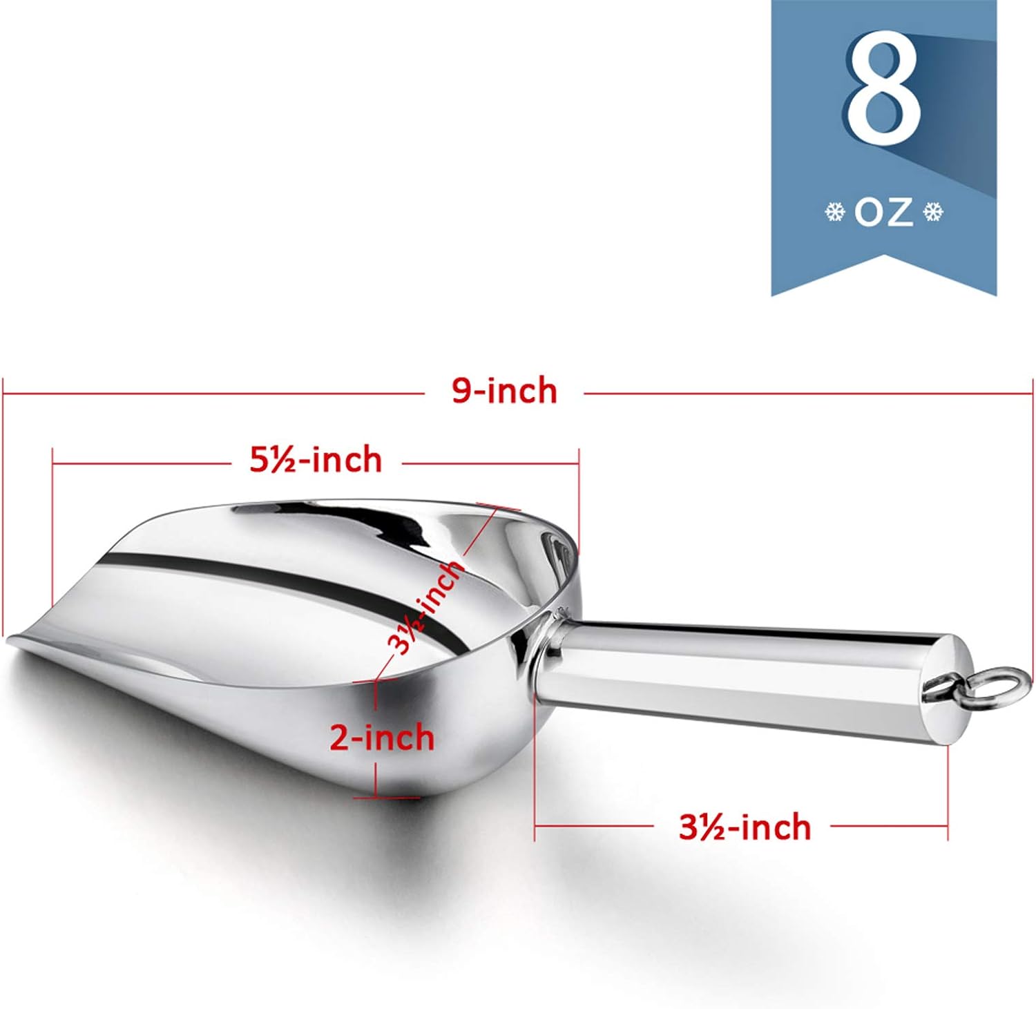 E-far – Juego de 2 cucharas de hielo de 8 onzas, de acero inoxidable para cubitos de hielo, dulces, harina, azúcar, cucharas de metal para fiestas,