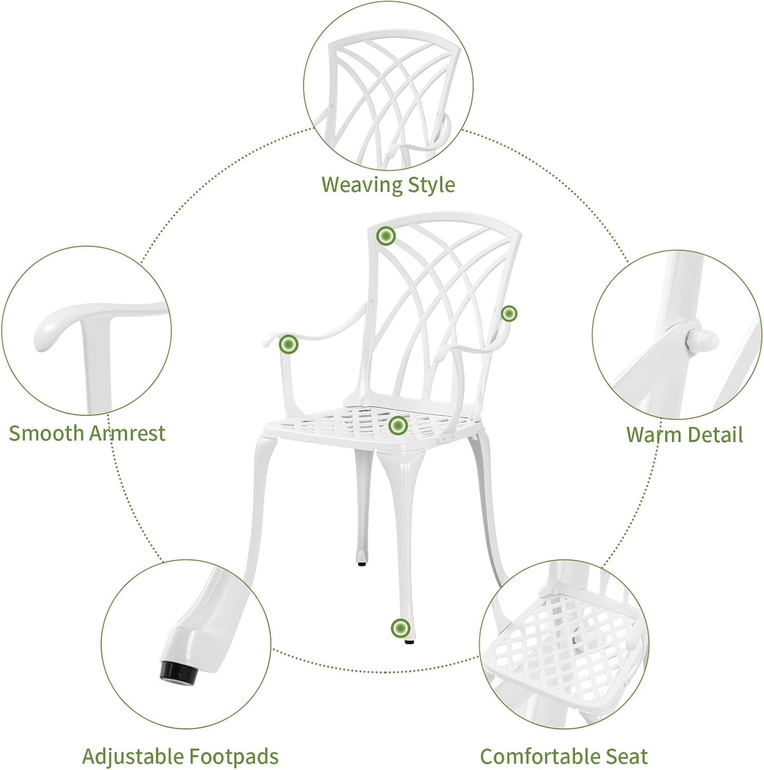 PATIO-IN Juego de 3 piezas para patio bistró con agujero para paraguas, mesa y sillas de bistró al aire libre, muebles de aluminio fundido para el
