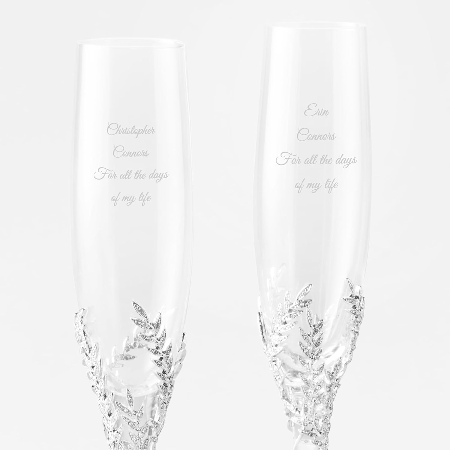 THINGS REMEMBERED Juego de flauta de champán con pavé de compromiso de boda personalizado grabado Athena (personalización gratuita)