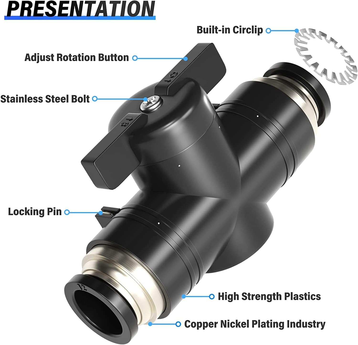 TAILONZ PNEUMATIC BVU-14 OD válvula de bola de control de flujo de aire válvula de empuje para conectar el accesorio (paquete de 5)