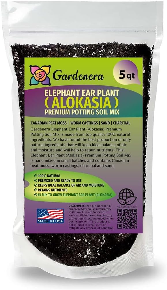 Mezcla de tierra prémium para plantas de orejas de elefante – Fórmula nutritiva para un crecimiento impresionante y un follaje llamativo – 5 cuartos