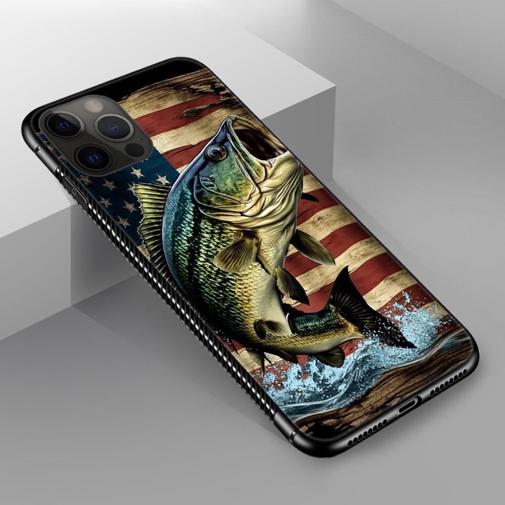 Funda compatible con iPhone 11, funda clásica con diseño de bandera de madera estadounidense de peces para iPhone 11, para hombres y mujeres, diseño