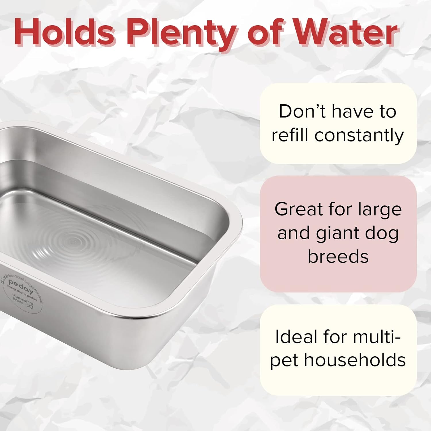Cuenco de agua extragrande para perros de 2.64 galones, acero inoxidable de grado humano, para perros de tamaño extra grande, paquete individual