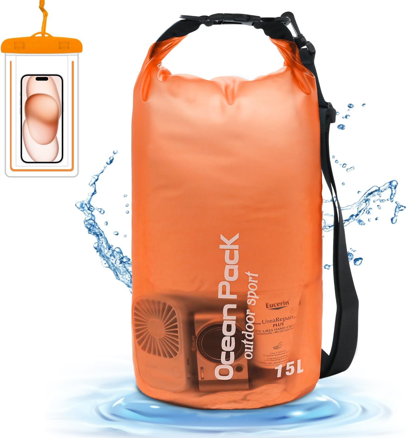 Bolsa seca impermeable para mujeres y hombres, bolsa de almacenamiento ligera y seca de 10 L15 L, saco flotante con funda impermeable para teléfono,