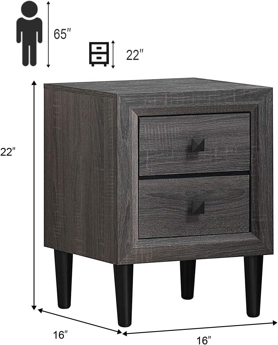Giantex Mesita de noche de madera con dos cajones de almacenamiento y asas, material impermeable para dormitorio, sala de estar (1)