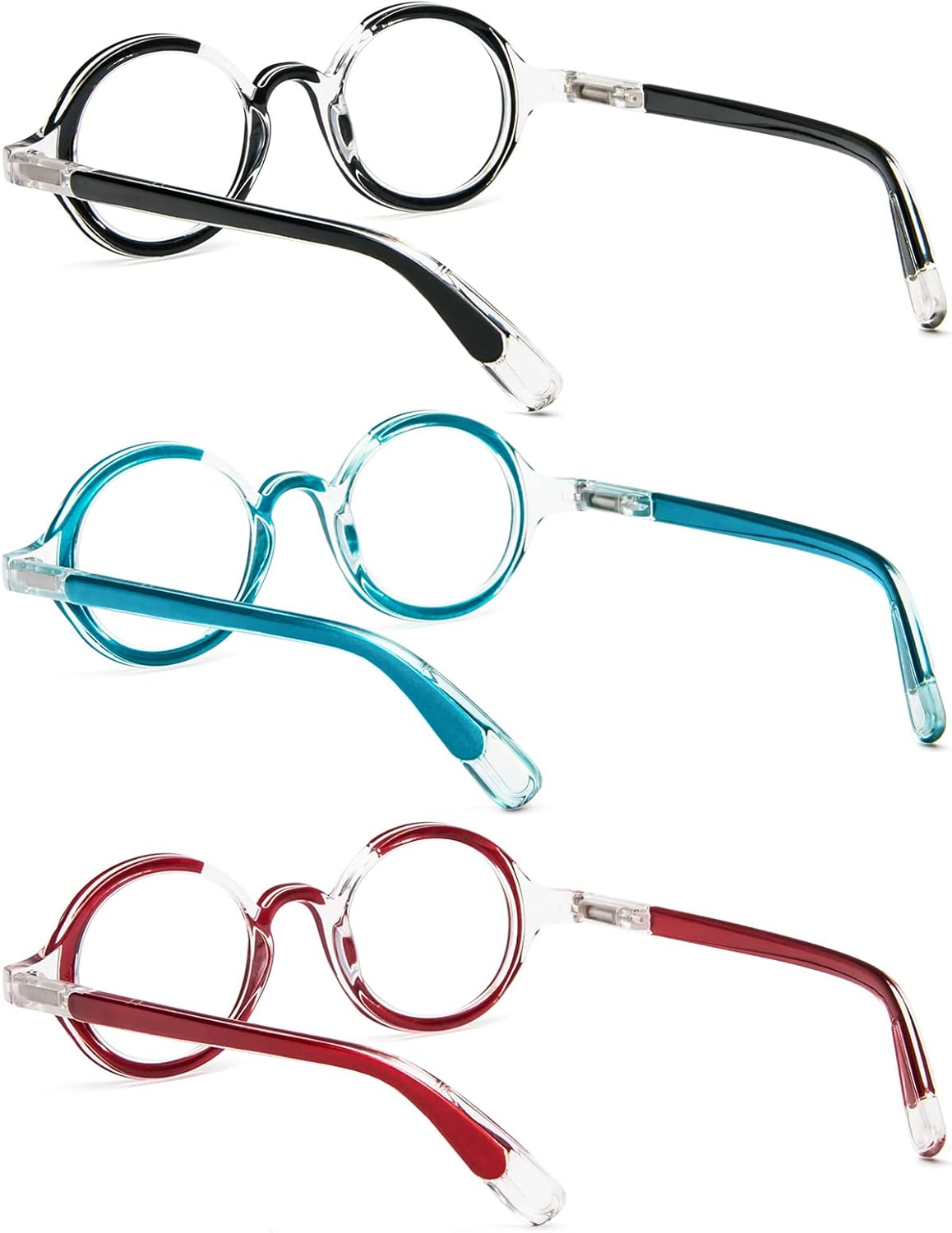 KoKoBin Paquete de 3 lentes de lectura redondos pequeños, cómodos lectores, marco elegante de colores para mujeres y hombres