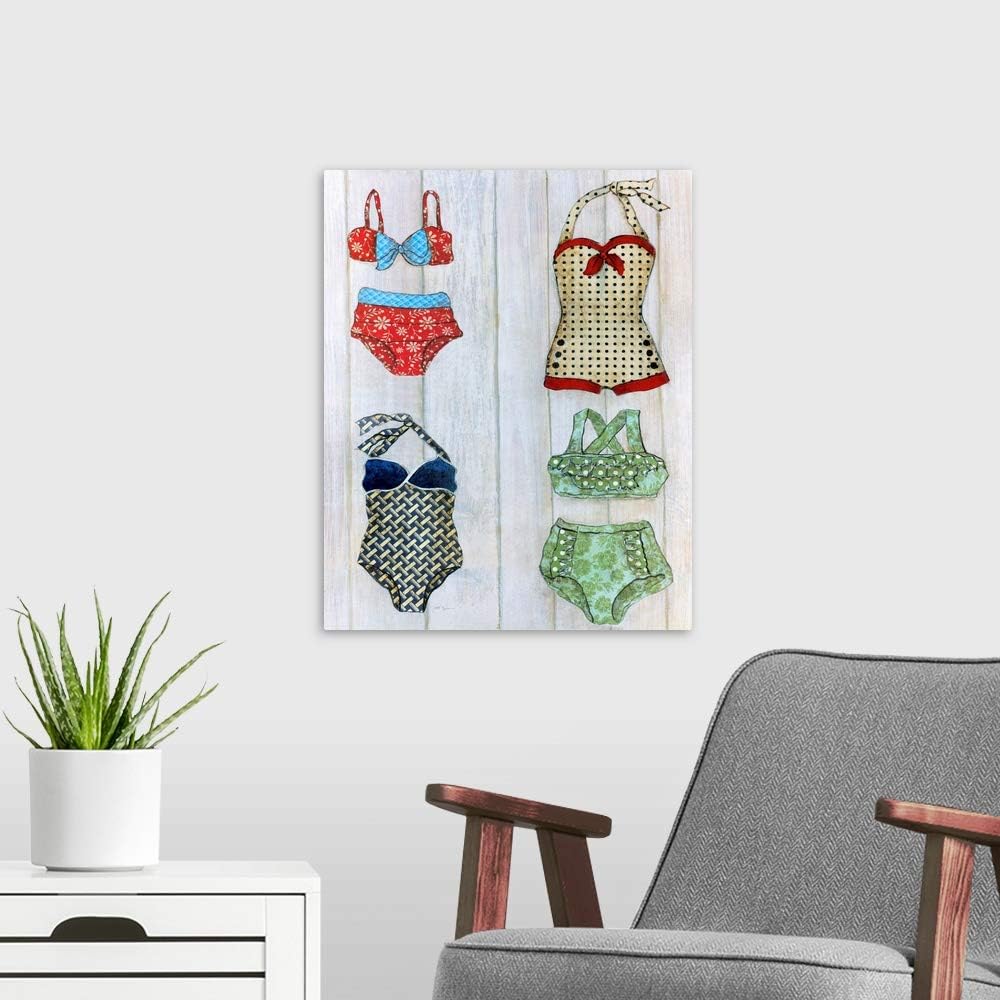 Trajes de baño vintage II – Lienzo decorativo para pared, ilustraciones