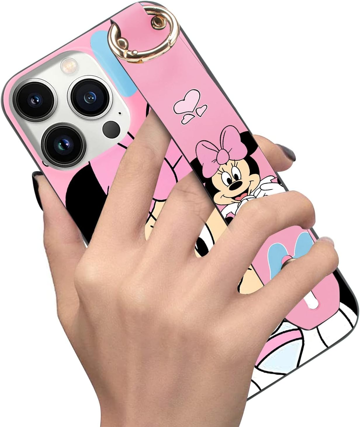 nurkorki Funda con correa de muñeca para Samsung Galaxy A52 4G5GA52s 5G de 6.5 pulgadas, cordón femenino de corazón rosa de dibujos animados, lindo