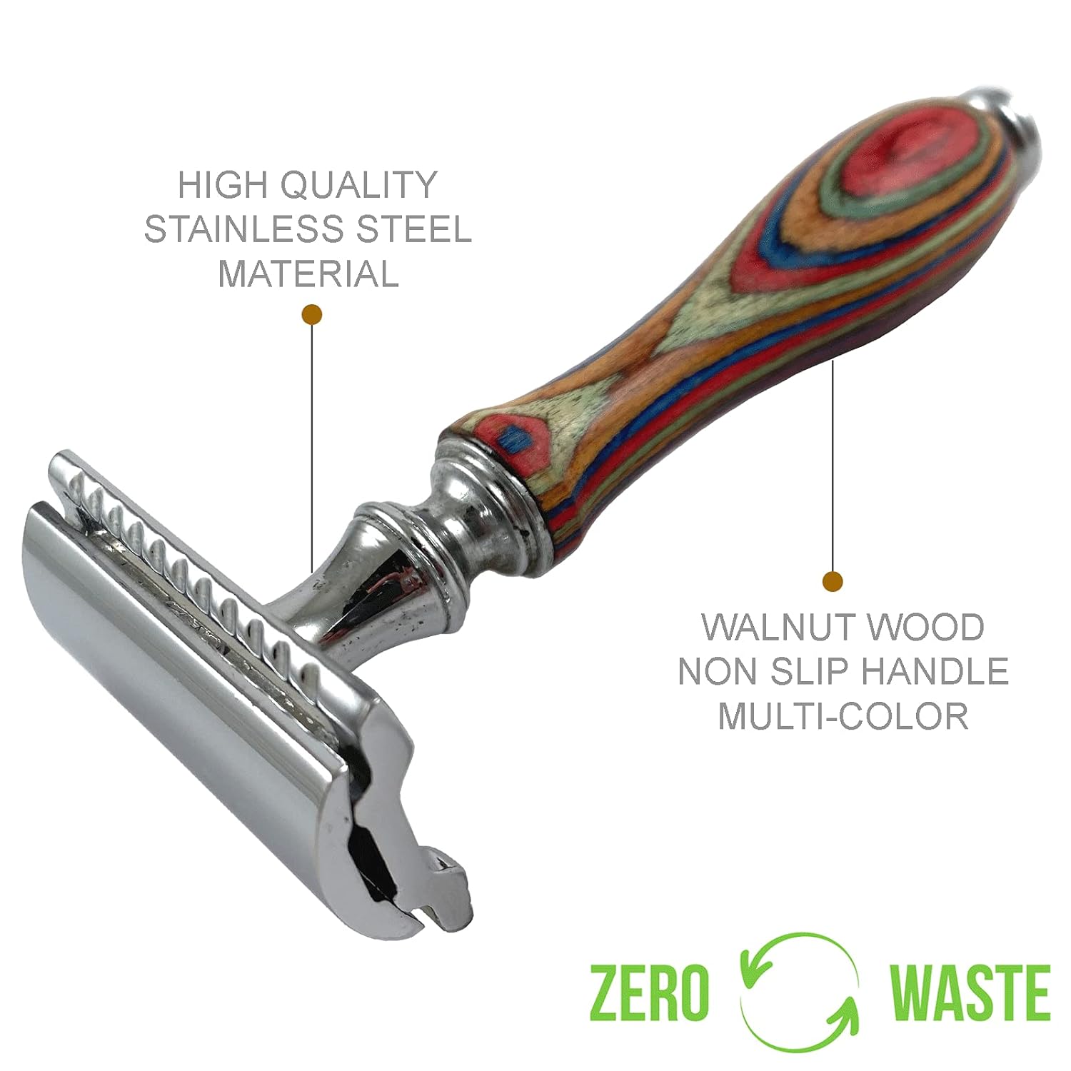 Maquinilla de afeitar de seguridad con mango de madera larga para hombres y mujeres, maquinilla de afeitar manual de doble filo, se adapta a todas