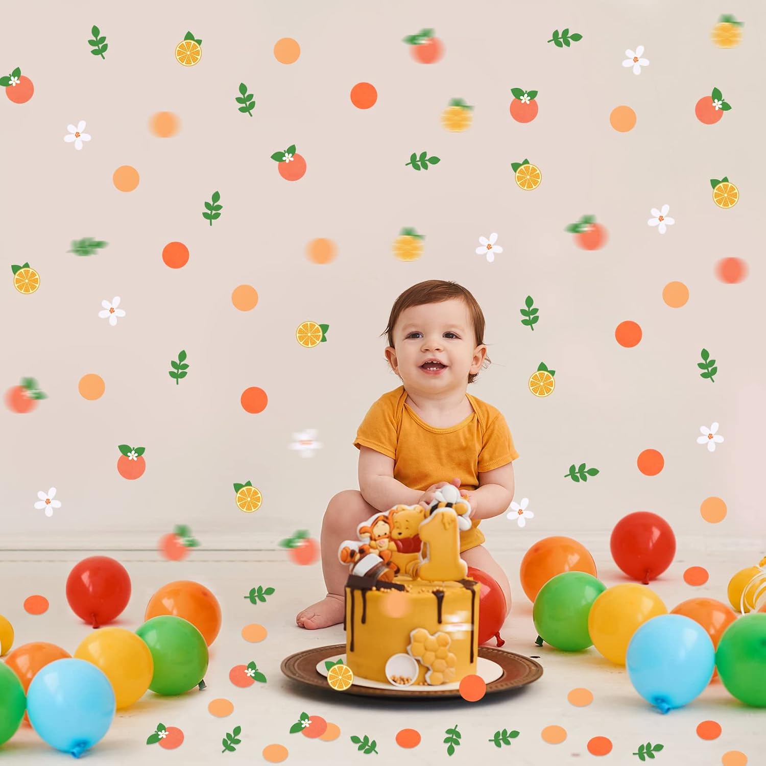 Capoda 300 piezas de confeti Little Cutie Baby Shower, confeti cítrico, blanco, verde, naranja, confeti de eucalipto mandarina, confeti disperso