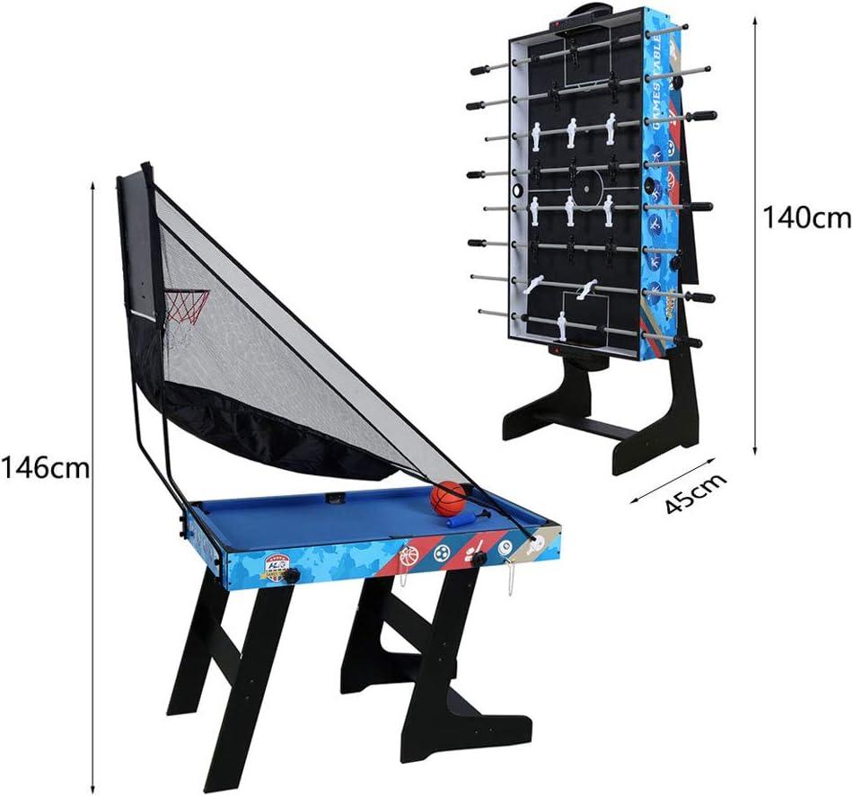HLC – Juego de mesa de juego 5 en 1, portátil, multijuego, mesa de juego plegable con accesorios, futbolín, ping pong, billar en la piscina, hockey