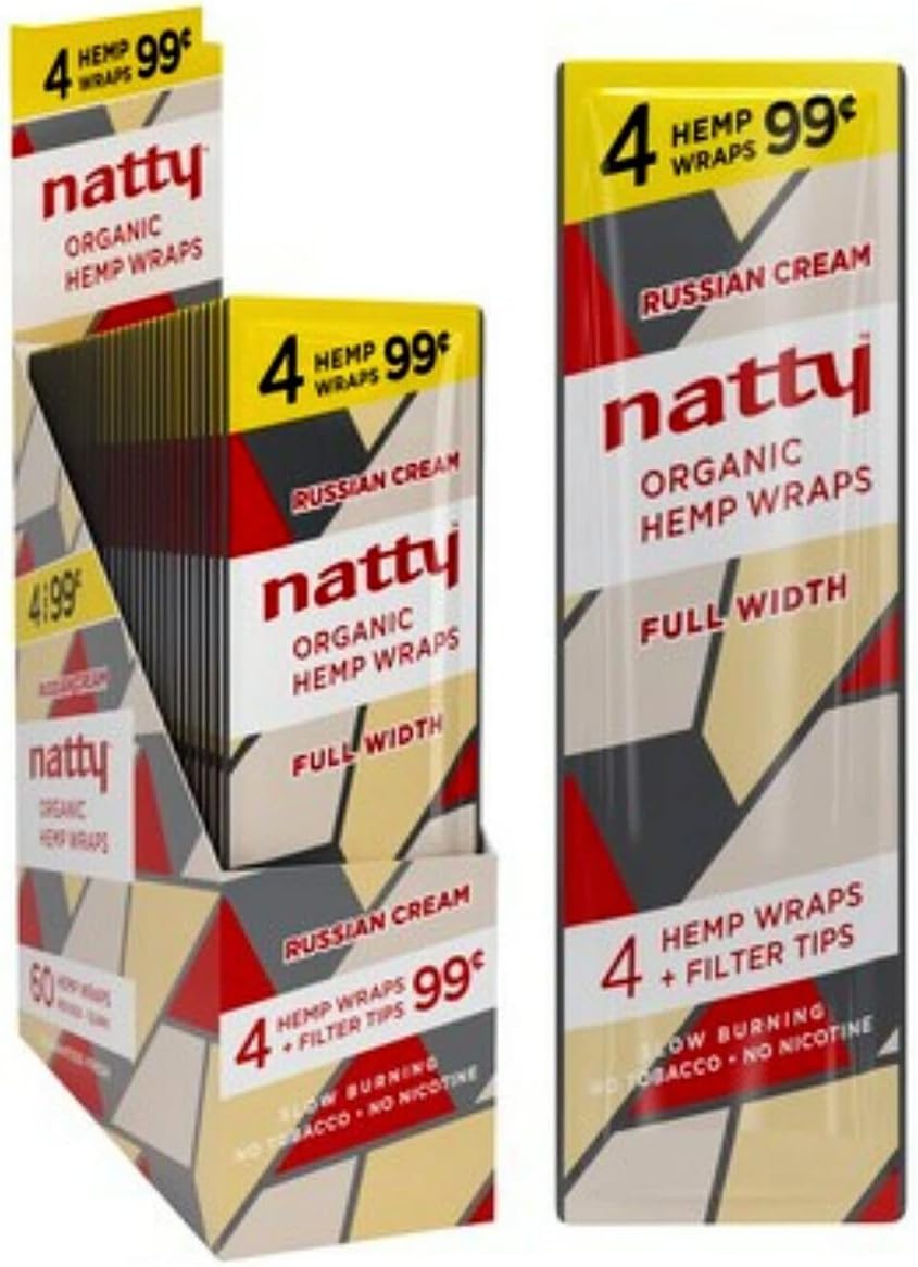 Natty – Envolturas de cáñamo de ancho completo, 15 paquetes por caja, 4 envolturas por paquete, sabor crema rusa (1 unidad)