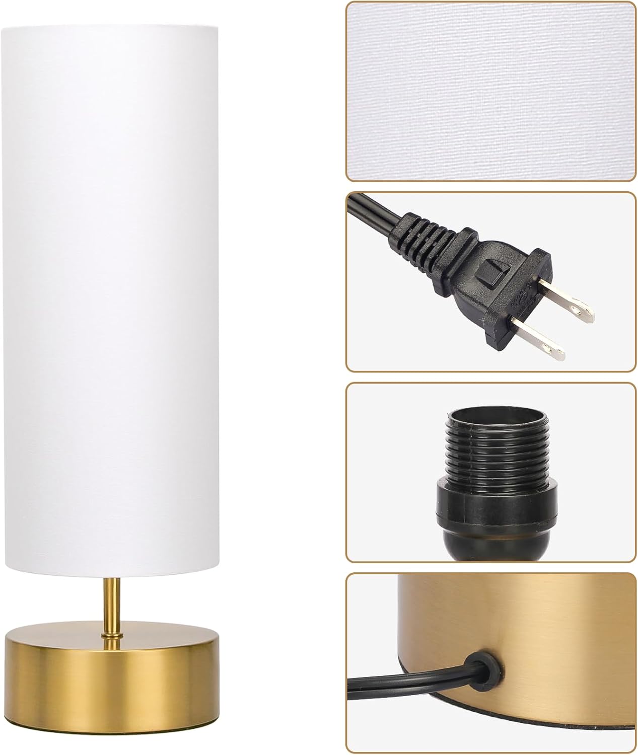 Lámpara de mesa regulable de 3 vías, lámpara de mesa de noche con control táctil con pantalla blanca, lámpara táctil moderna dorada, lámpara de mesa