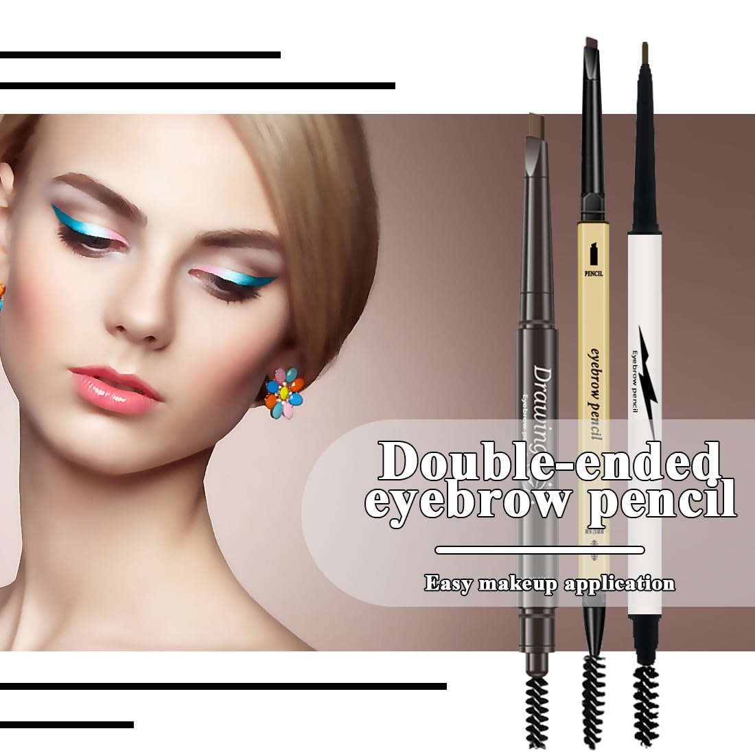 3 lápices de cejas diferentes, crean cejas de aspecto natural fácilmente y duran todo el día, 3 en 1 3 lápices de cejas negro #-0803097