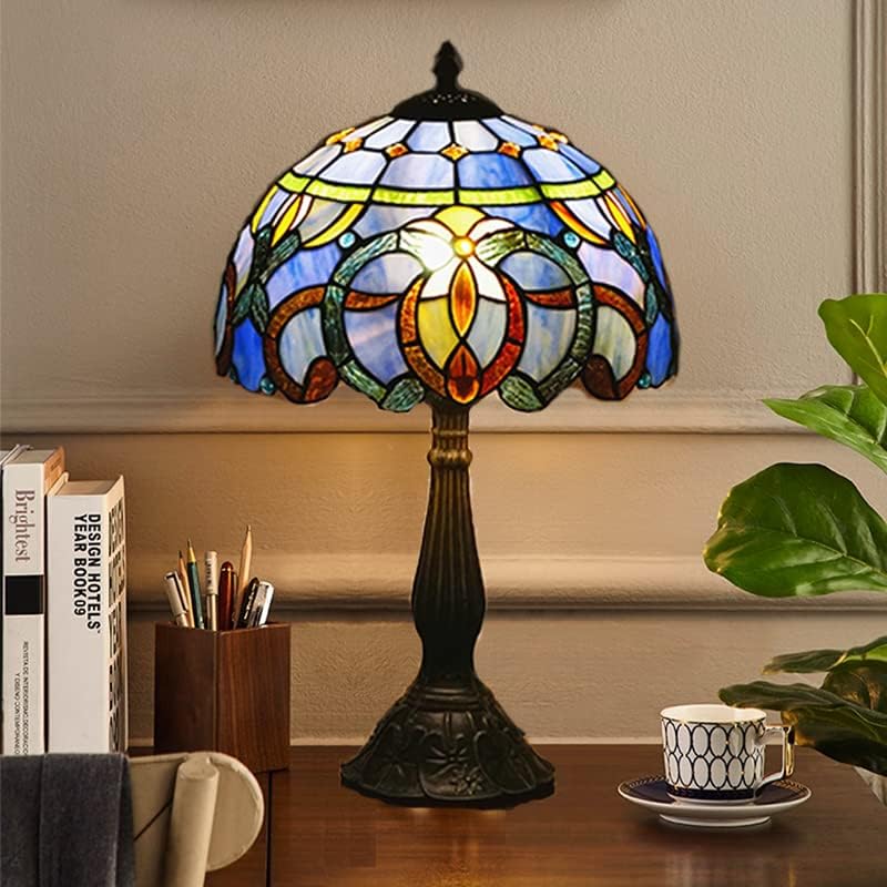 Vallaure Lupinu Tiffany – Lámpara de mesa con diseño de libélula de color azul y naranja, mesita de noche, luz de escritorio de lectura, 18 pulgadas