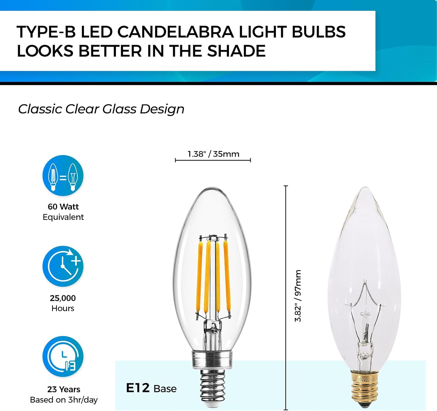 Hizashi Bombillas LED para lámpara de araña de 60 vatios, bombilla LED E12 no regulable, blanco suave, 2700 K, 90+CRI 6W 600 LM, bombillas LED B11,