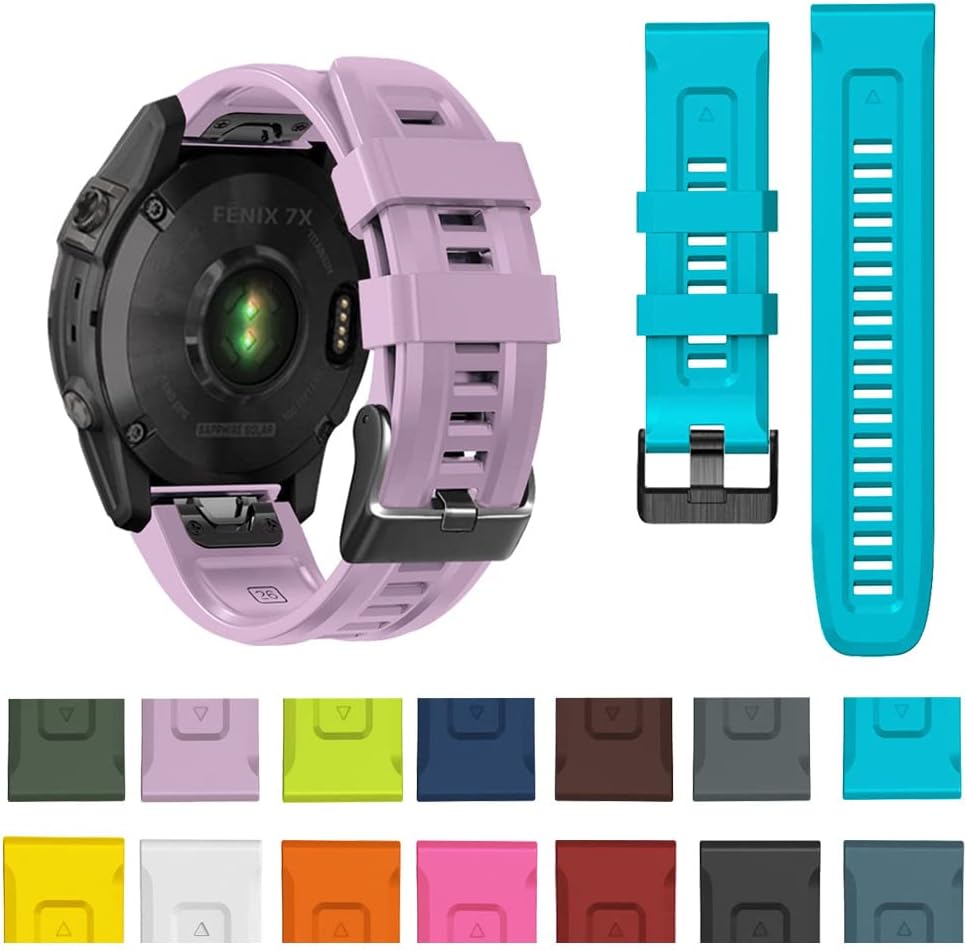 Correa de silicona compatible con Garmin Fenix 7X7X Pro6X6X Pro5X5X Plus33 HR, 1.024 in, ajuste rápido, pulsera de silicona suave, correa de