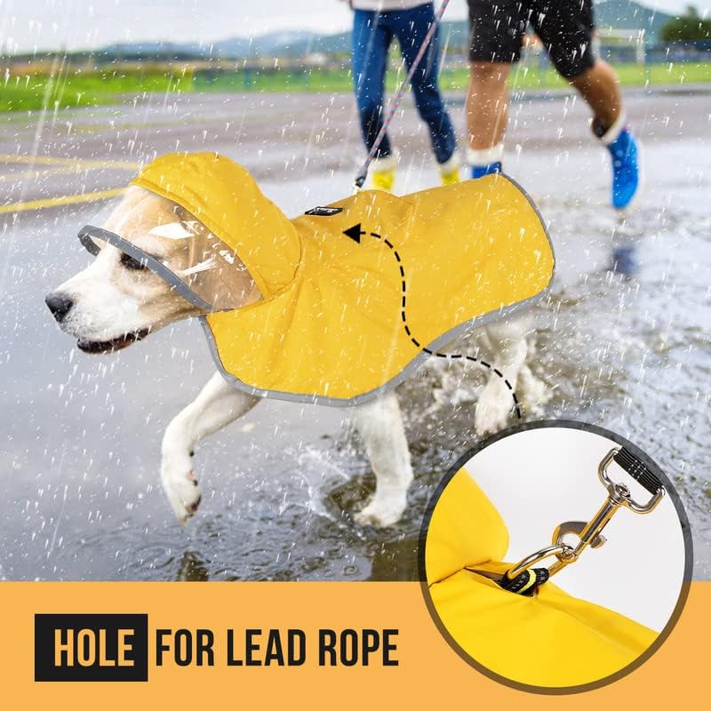 SlowTon Impermeable para perro, chaqueta de lluvia ajustable para perro, doble capa transparente, poncho impermeable para perro con correas