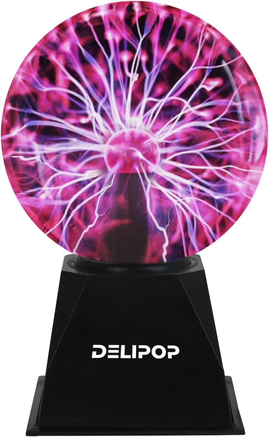 DELIPOP Bola de plasma de 8 pulgadas, luz roja con cable enchufable, lámpara mágica de bola de plasma, luz de discoteca sensible al tacto y al