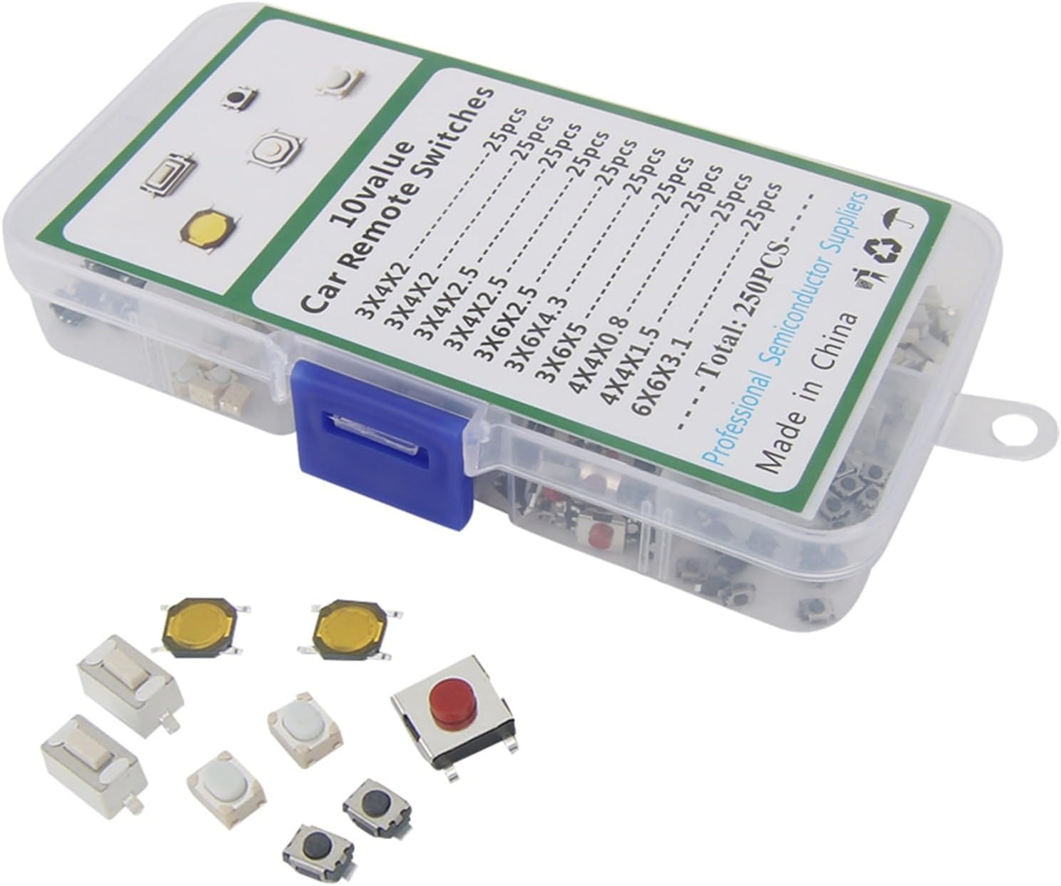 250 Pieces1 Set of 10 Kinds of Durable car Remote Control Tablet Movable Button Switch car Key Button Touch Micro Switch with Box