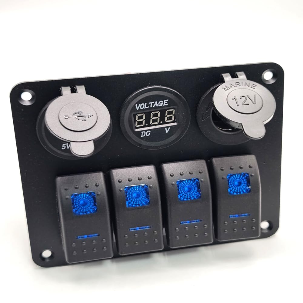 GXMRHWY Interruptor de panel combinado de 4 bandas, montaje estilo barco para caravanas, caravanas, vehículos recreativos, automóviles con