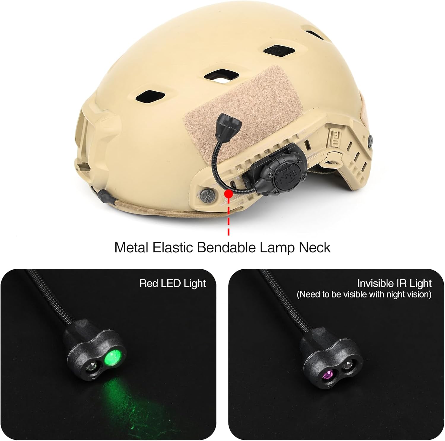 Luz táctica militar para casco con lámpara LED IR + verde, luz de señal de supervivencia con 4 accesorios de montaje para casco Mich rápido, sistema