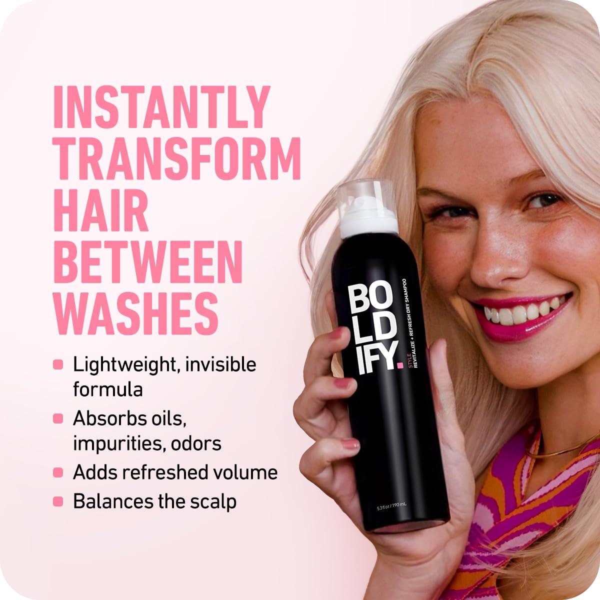 Boldify Champú en aerosol seco para mujeres y hombres  Revitaliza y refresca  Limpia, da volumen y equilibra al instante el cuero cabelludo, con