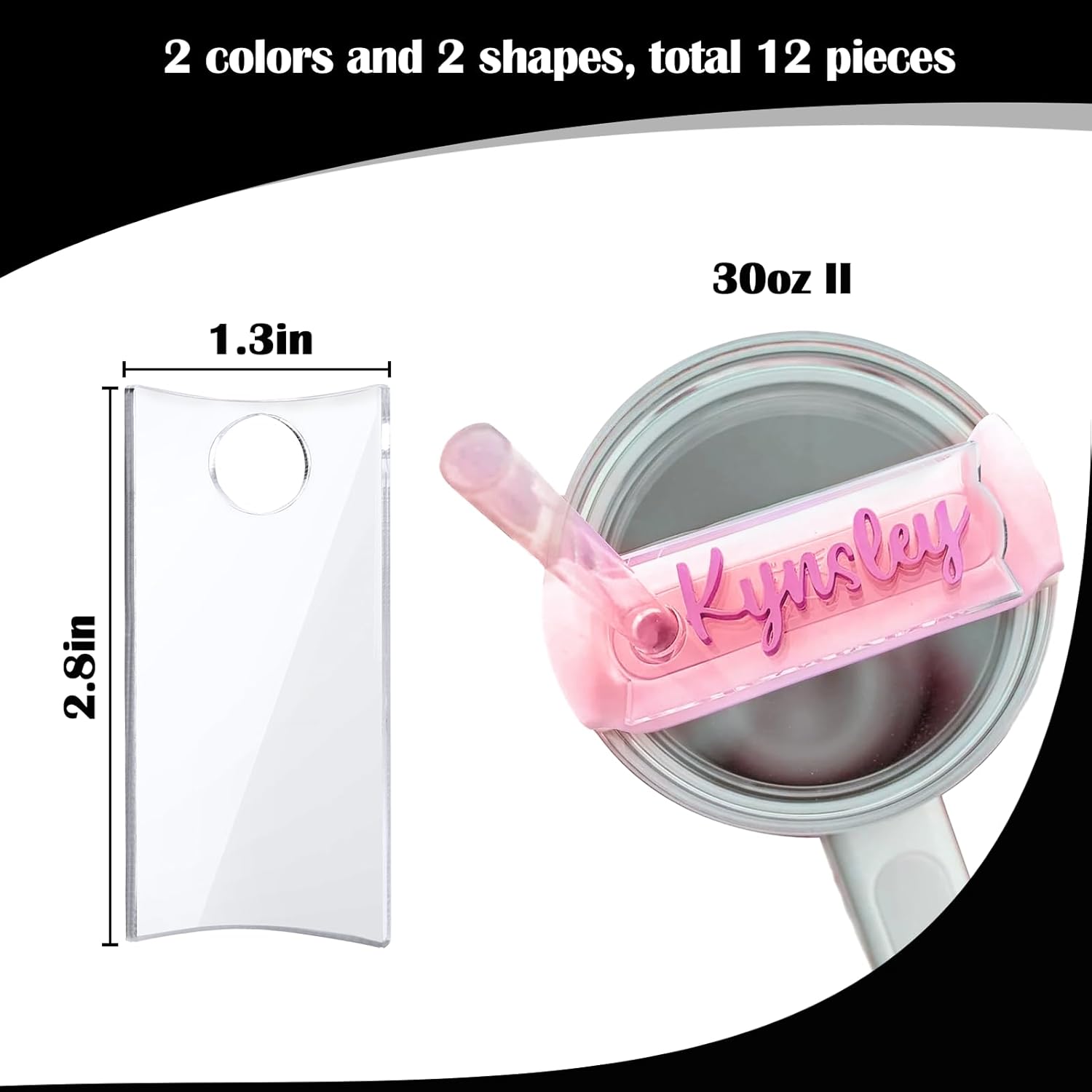 Placa de identificación para vasos Stanley de 30 onzas, 12 unidades de placa acrílica personalizada con nombre en blanco compatible con Stanley