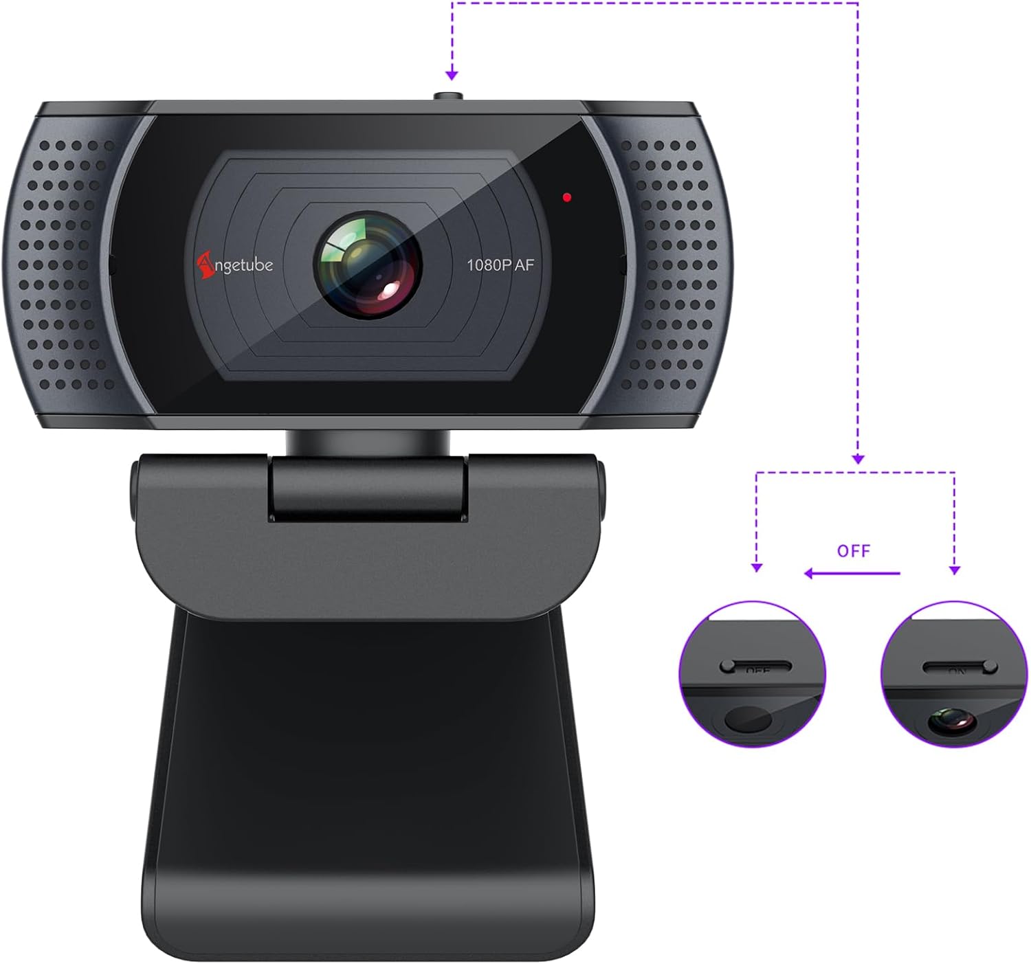Angetube Cámara web con micrófono, cámara web de 1080p con cubierta de privacidad para PC, computadora, laptop, computadora de escritorio, MacBook,