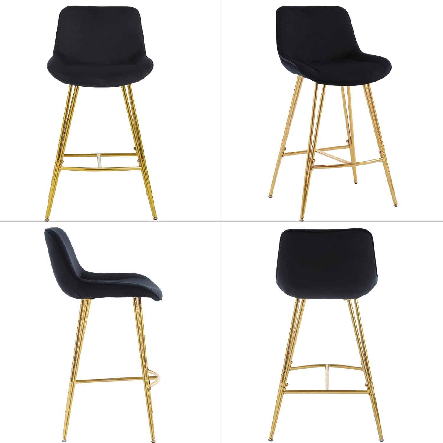 Juego de 2 taburetes de bar modernos, de terciopelo de 26 pulgadas de altura de mostrador, sillas de bar tapizadas con respaldo, patas de metal para