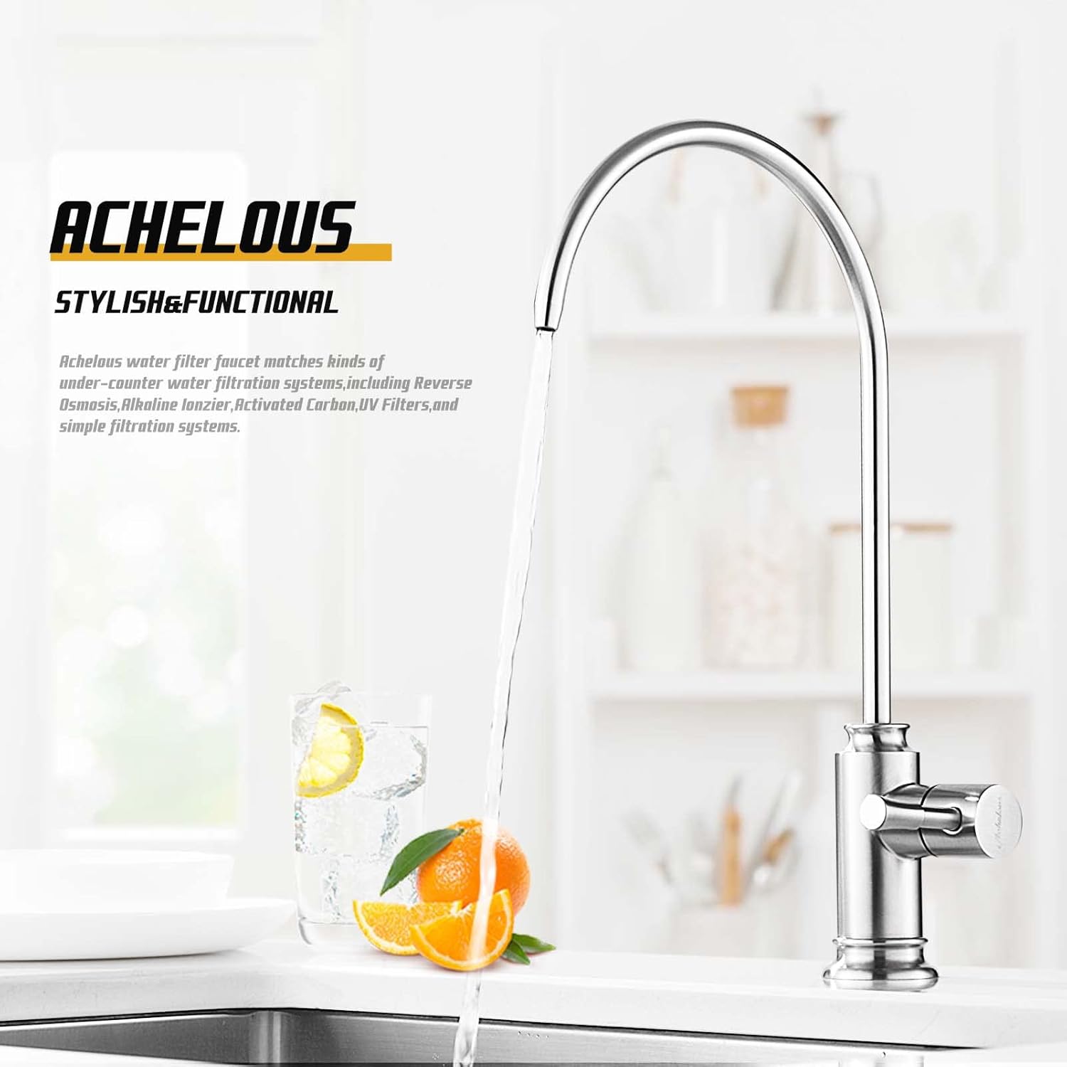 Achelous Grifo de filtro de agua de cocina de níquel cepillado, grifo de agua potable sin plomo de acero inoxidable que se adapta a unidades de