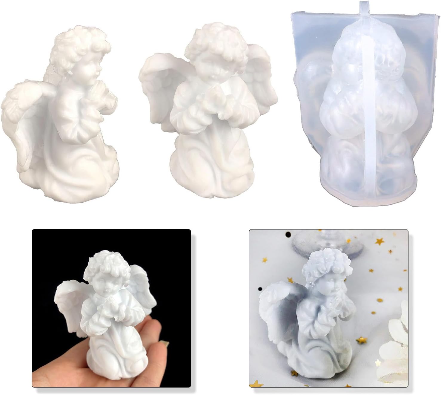 Surakey Moldes de silicona de alas de ángel, molde de resina epoxi tallada en 3D, molde para velas de estatua pequeña tallada en 3D, para hacer