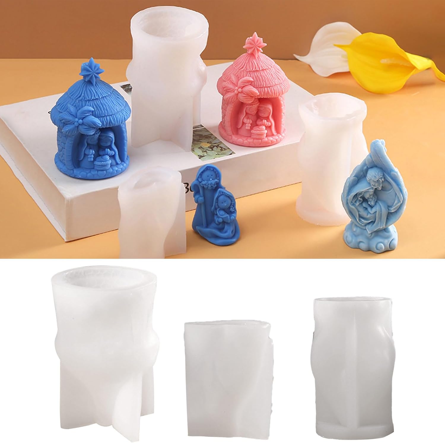 Religión Natividad Estatua de Silicona Molde de Aromaterapia Vela Yeso DIY Resina Epoxi Molde de Fundición de Escritorio Ornamento