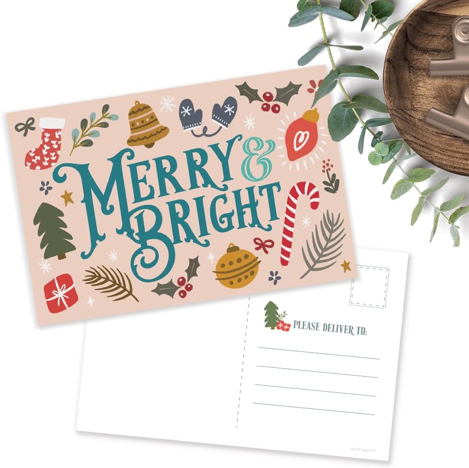 m&h invites Merry & Bright Postales navideñas saludos navideños  Bonitas postales ilustradas para el invierno  50 unidades