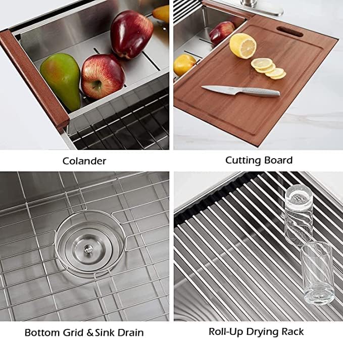 Hausinluck Fregadero de cocina con estación de trabajo de 30 pulgadas, moderno fregadero de cocina de acero inoxidable empotrado de calibre 18,
